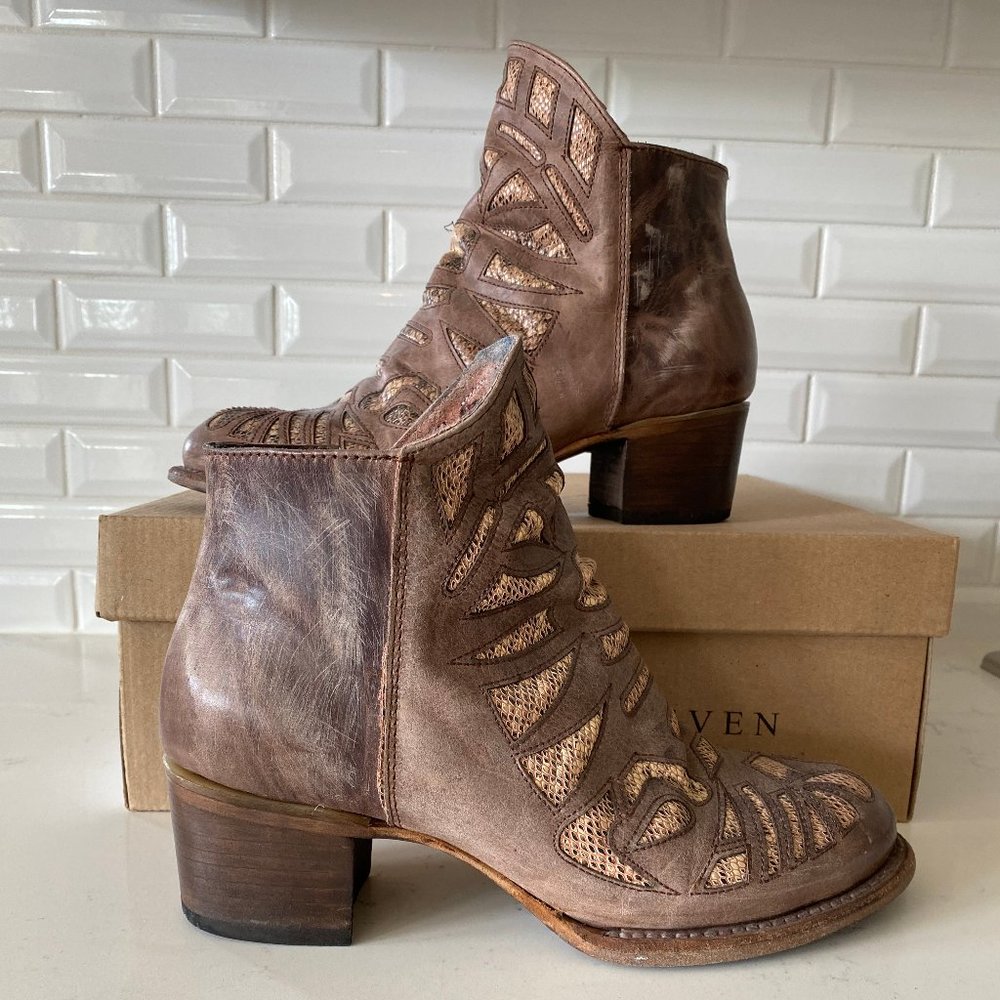 Freebird by Steven Metallic Brown Leather Cutout Ankle Boots